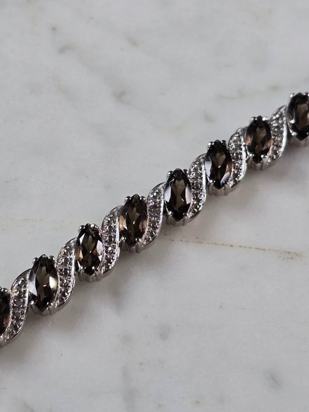 Womens Vintage Estate Sterling Silver Smoky Quartz Bracelet 17.0g E7964